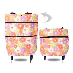 キャスター付き ショッピングバック エコバッグ 折りたたみバック お買い物バック キャリーバック カート 軽量 花柄 新品