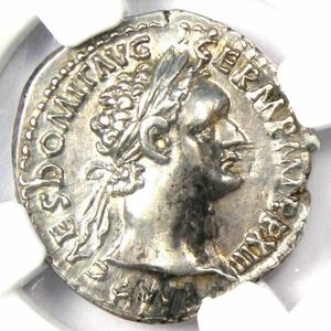 NGC ローマ帝国 ドミティアヌス AU AR デナリウス 銀貨 AD 81-96 ミネルバ 古代 兄弟 皇帝 鑑定 古銭