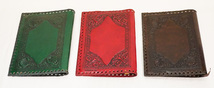 アンティーク　革製　ブックカバー　赤、緑、茶　３色セット　中古品 _画像2