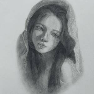 ドローイング作品 女性 3 (検索用 美人画 人物画 鉛筆画 手描きイラスト ポートレイト 真作), 美術品, 絵画, 鉛筆画、木炭画