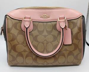  [1 иен старт ]COACH Coach signature ручная сумочка сумка на плечо 2WAY сумка F34279 кожа розовое золото металлические принадлежности 