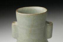 【LIG】中国美術 青磁 耳付花入 13.5㎝ 花瓶 花器 時代古玩 [.R]05_画像6