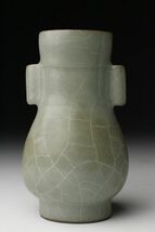 【LIG】中国美術 青磁 耳付花入 13.5㎝ 花瓶 花器 時代古玩 [.R]05_画像2