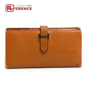 HERMES エルメス H金具 ベアンスフレ マチ有 二つ折り 長財布 エプソン L□刻 オレンジ レディース【中古】