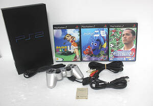 ▽★内部徹底清掃★▽【即決&送料無料】 SONY プレイステーション2 PS2 SCPH-50000 コントローラ 電源/AVコード ソフト3本 メモリー