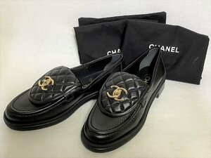 極美品 CHANEL シャネル 靴 ローファー 37C ブラック 黒 マトラッセ ココマーク ターンロック 女性用 レディース