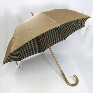 【未使用】ダックス DAKS 長傘 ベージュ ハウスチェック 62cm ２枚重ね 木 カーボン 雨傘 タグ付 日本製 ルピアン (2)