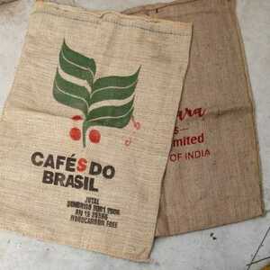 コーヒー豆袋　コーヒー袋　ブラジル製　インド製　２枚組　麻袋　ドンゴロス　ガーデニング　インテリア　輸出入コーヒー生豆運搬用袋