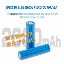 リチウムイオン充電池 18650型 2本 2000mAh 充電式電池 リチウム リチウム2次電池 バッテリー 充電式乾電池 bt-18650b11118a_画像3