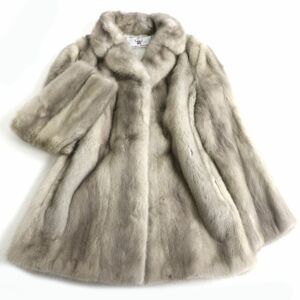 毛並み美品◆MINK　サファイアミンク　本毛皮コート　グレー　13　毛質艶やか・柔らか