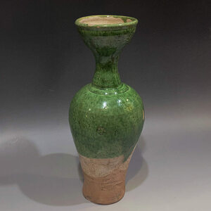 遼代緑釉盤口壺 中国陶磁器