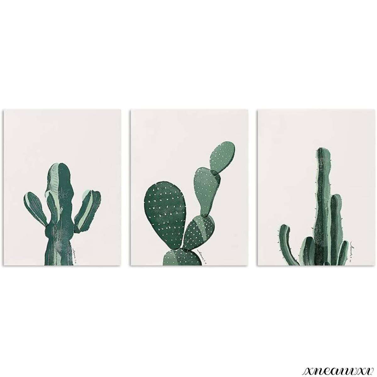 Scandinavian style 3-panel art panel, cactus, plant, interior, wall hanging, room decoration, decorative painting, canvas, painting, stylish, wall art, art, Artwork, Painting, acrylic, Gash