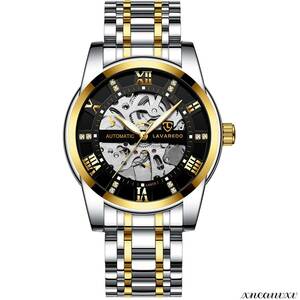 高級感のある 腕時計 機械式 自動巻き スケルトン ゴールド/ブラック ステンレス アンティーク メンズ おしゃれ 時計 カジュアル ウォッチ