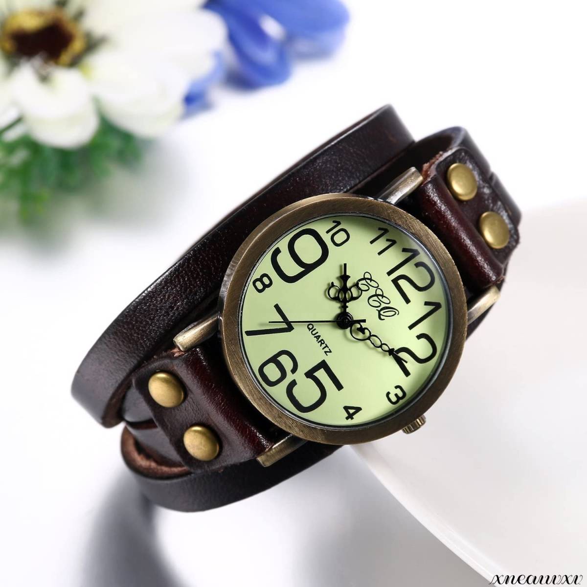 正規 ロエベ 腕時計 美品 アンティーク レディース ダークブラウン革