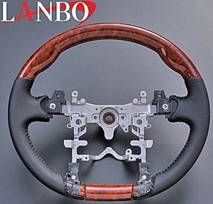 【M's】トヨタ アクア NHP10(2011y-)LANBO ノーマルグリップ コンビステアリング(茶木目調)／TOYOTA AQUA 社外品 ランボ ハンドル