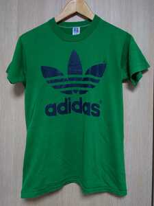 レア アディダス トレフォイルプリントTシャツ ラッセルボディ アメリカ製 ンテージ adidas　RUSSELL 70s80s90s made in USA Ｓ　グリーン