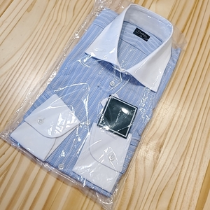 R550 未使用 SCHIATTI スキャッテ ィ CONBRIO コンブリオ 日本製 長袖 41 85 Yシャツ 青系 ブルー系 ストライプ 柄 ドレスシャツ 最高峰