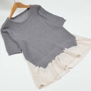  new goods *S knitted chiffon unusual material switch . lady's tops cotton flax short sleeves lady's summer pretty small size / gray / mail service possible /4218155