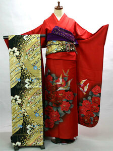  long-sleeved kimono kimono full set silk Mai crane small articles till all ..20 point complete set 7 days rental ( stock ) cheap rice field shop [ rental ]R19