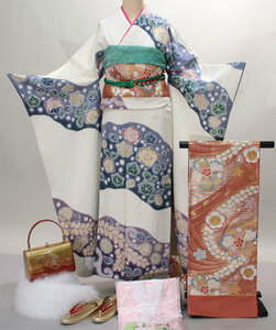  long-sleeved kimono kimono full set silk small articles till 20 point complete set all ..7 days rental white ..( stock ) cheap rice field shop [ rental ]R138