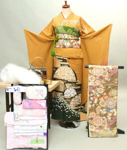  long-sleeved kimono kimono full set silk classic pattern small articles till 20 point complete set all ..7 days rental ( stock ) cheap rice field shop [ rental ]R144