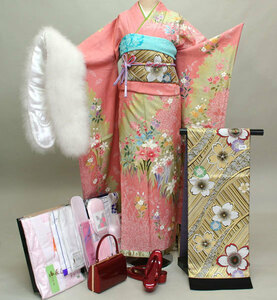  long-sleeved kimono kimono full set silk classic pattern small articles till all ..20 point complete set 7 days rental ( stock ) cheap rice field shop [ rental ]R122