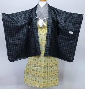  The Seven-Five-Three Festival . -years old 5 -years old man . man feather woven hakama full set feather woven hakama kimono hutch .. black ground shines material kimono is gray ground new goods ( stock ) cheap rice field shop NO35545