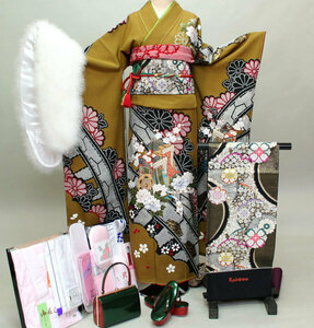  long-sleeved kimono kimono full set silk classic pattern small articles till all ..20 point complete set 7 days rental ( stock ) cheap rice field shop [ rental ]R172