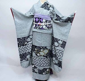  long-sleeved kimono kimono full set silk total aperture stop 7 days rental small articles till 20 point complete set all ..( stock ) cheap rice field shop [ rental ]R35516