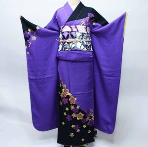  long-sleeved kimono silk kimono single goods brand new Sakura gold embroidery . purple black coming-of-age ceremony betrothal present wedding new goods ( stock ) cheap rice field shop NO35951