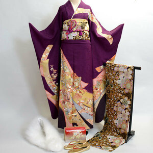  long-sleeved kimono kimono full set silk 100 flower .. small articles till all ..20 point complete set 7 days rental ( stock ) cheap rice field shop [ rental ]R188