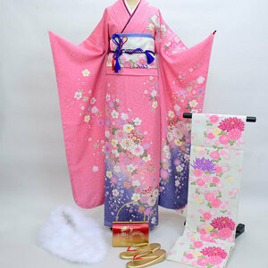  long-sleeved kimono kimono full set silk 100 flower .. small articles till all ..20 point complete set 7 days rental ( stock ) cheap rice field shop [ rental ]R192