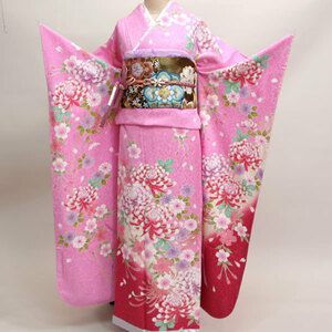  long-sleeved kimono kimono full set silk 100 flower ..7 days rental small articles till all ..20 point complete set ( stock ) cheap rice field shop [ rental ]R17