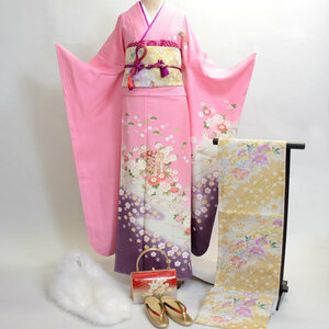  long-sleeved kimono kimono full set silk 100 flower .. small articles till all ..20 point complete set 7 days rental ( stock ) cheap rice field shop [ rental ]R183