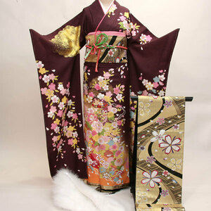  long-sleeved kimono kimono full set silk 100 flower .. small articles till all ..20 point complete set 7 days rental ( stock ) cheap rice field shop [ rental ]R49