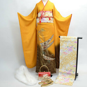  long-sleeved kimono kimono full set silk 100 flower .. small articles till all ..20 point complete set 7 days rental ( stock ) cheap rice field shop [ rental ]R176