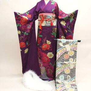  long-sleeved kimono kimono full set silk 100 flower .. small articles till all ..20 point complete set 7 days rental ( stock ) cheap rice field shop [ rental ]R114