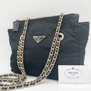 【美品】 プラダ PRADA ショルダーバッグ チェーン テスートナイロン キルティング ゴールド金具