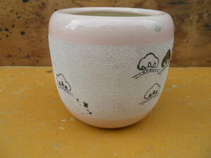 M8545 ピンク 花器 陶器製 植木鉢 傷 汚れあり 直径28cm 高25cm ゆうパック100サイズ(0405) 
