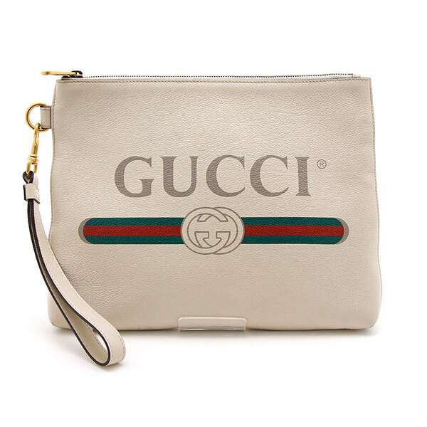 中古良品 グッチ クラッチバッグ プリント レザー 572770 ホワイト系 GUCCI イタリア製 ヴィンテージ セカンドバッグ ヴィンテージ