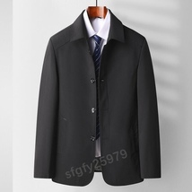 J049☆新品スプリングコート メンズ コート ビジネスジャケット ステンカラーコート 紳士 無地 アウター 細身 ブラック M~4XL_画像1
