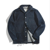 I244☆新品春秋定番人気13.5OZDENIMコットンDECKJACKETデニムジャケット無地デニムデッキジャケットウォッシュ加工ＸＸＬサイズ_画像1