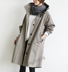 J640* new goods trench coat long coat lady's autumn long height spring coat with a hood . jacket large size F grey 