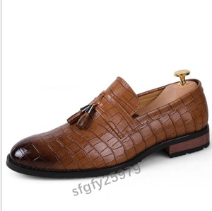 J598☆新品クロコダイル ビジネスシューズ レザーシューズ メンズ キルティタン 紳士靴 ブラック　24～27.0cm ブラウン