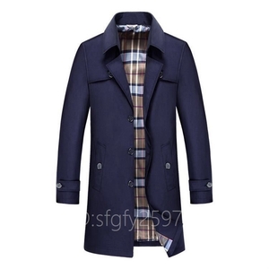 P96☆新品トレンチコート ウター ジャケット ロングコート大きいサイズ 防寒 メンズ ビジネスジャケット 防風 サイズ選択可M~9XLブルー