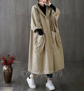 J40* новый товар длинное пальто женский длинный длина с капюшоном . жакет весеннее пальто 304050 плата тренчкот большой размер F хаки 