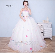 C529☆パーティドレス Ａライン ビスチェ 結婚式 超可愛い カラードレス ウェディングドレス 演奏会 舞台 写真 ピンク 白 全2色_画像6