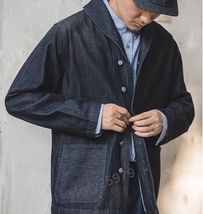 I244☆新品春秋定番人気13.5OZDENIMコットンDECKJACKETデニムジャケット無地デニムデッキジャケットウォッシュ加工ＸＸＬサイズ_画像8