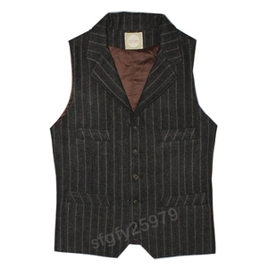 D744* new goods men's wool tweed gilet the best business the best casual la car the best suit the best large size stylish blue S~4XL