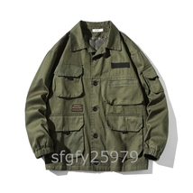 C731☆マルチポケットジャケット男デブゆる服 グリーン 工服コートメンズビッグサイズ M-5XL_画像2